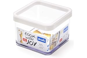 Rotho Loft caja de almacenamiento cuadrada de 0.5l con tapa y sello, Plástico (SAN) libre de BPA, transparente/blanco, 0.5l (10.0 x 10.0 x 7.2 cm)