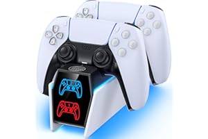 Tokluck PS5 Controller Charger Station - Compatible with Playstation 5 Edge & Dual Controller Gaming,Game Charging Station with Cable, PlayStation Protectors Dock Stand for with LED Indicators, White