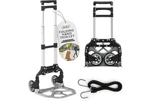 ZENO Folding Hand Truck | Sack Barrow with Bungee Rope | Foldable Hand Trolley | Heavy Duty Aluminium Sack Truck for Luggage, Home, Office, Warehouse | Foldable Hand Trolley | 80kg Capacity