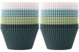 Jisile Lot de 24 moules à muffins en silicone, réutilisables, antiadhésifs, sans BPA, pour gâteaux, crème et pudding