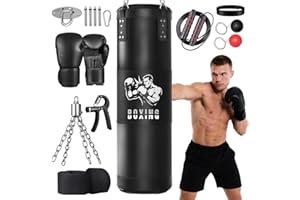 Punching Bag for Adults Ninonly 120cm Heavy Boxing Bags with Boxing Gloves,Reaction Ball,Hand Grip Strengthener and Jump Rope for Kickboxing Muay Thai Karate Judo Taekwondo Home Gym Training-Unfilled