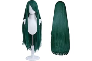 UTIEHD Perruque Longue 100 cm, Cosplay Anime Universel, Parfaite pour Fêtes, Usage Quotidien, Festivals, Halloween (Vert foncé)