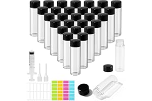 MirraSwit 30 Stück 5ml Probe Transparent Leere Glasflaschen, Mini Flasche Leer für Ätherische Öle, Tropfflasche Mini Glasflaschen mit Tropfer, Spritzen, Etiketten für Ätherisches Öl, Massage, Parfüm