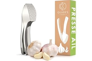 Oliver's Kitchen ® Presse Ail Premium - Hachoir et Broyeur Super Facile à Utiliser et à Nettoyer - Écrase l'Ail et le Gingembre sans Effort (pas besoin d'éplucher) - Solide et Durable à Vie