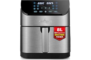 Lehmann Procado Frytkownica beztłuszczowa 8 l 1800 W, Air fryer z cyfrowym ekranem dotykowym LED, frytownica na gorące powietrze regulacja temperatury 76-200°C, timer, zdrowa żywność