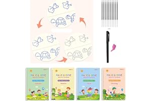 AOKUY Magic Practice - Cuaderno de práctica de escritura reutilizable, 26 cm x 18,5 cm (versión ampliada, 4 libros + bolígrafos)