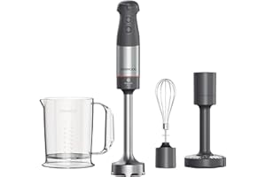 Kenwood HBM60.007GY, Mixeur Plongeant avec accessoires fouet en métal, bécher avec bec verseur, presse-purée métallique, 2 vitesses, 1000W, système Triblade, Tige XL, poignée SureGrip