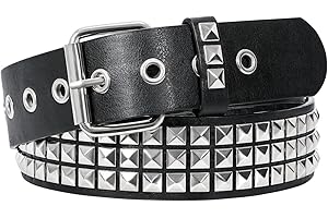 JASGOOD Punk Rivet Studded Belt Goth Row Pyramid Square Bead PU Leather Vintage Punk Rock Grommet Belt for Jeans Pants