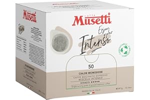 ‎CAFFÈ MUSETTI Caffè Musetti, 50 Kaffeepads Intenso Mischung, Intensität 5/5, Noten von Kakao und Gebäck, Arabica und Robusta Qualität, Kräftiger und Cremiger Geschmack, Weicher und Würziger Nachgeschmack
