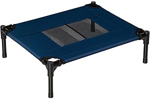 PawHut Cama Elevada para Perros Gatos Portátil Cama para Mascotas con Zona de Malla Transpirable y Tela Oxford para Interior Exterior 61x46x18 cm Azul