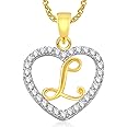 Amaal Jewellery Valentine Gifts Gold American Diamond Heart Alphabet Letter 'L' Necklace Pendant for Women Girls Girlfriend Boys Men with Chain PS0405