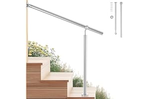 CO-Z Stainless Steel Handrail, 100x90 cm Interior Exterior Handrail for 2-3 Steps, Hand Support Railing for The Elderly & Others, Outdoor Indoor Bannister Rail with Wall Fittings and Metal Plugs
