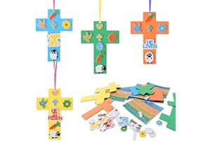 LAMEK 24 Pack Easter Cross Craft Kit for Kids Make You Own Cross Foam Stickers Ornament DIY Easter Arts and Crafts fo Spring Party Supplies Easter Decoration