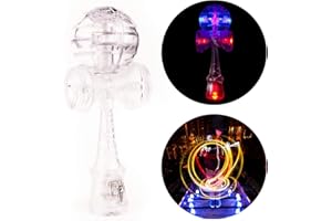 YoYo Factory Catchy LED Kendama - Transparent/Bleu/Rouge (Jouet Traditionnel Japonais, Illuminer, du Débutant Au Professionnel, Batteries Incluses)