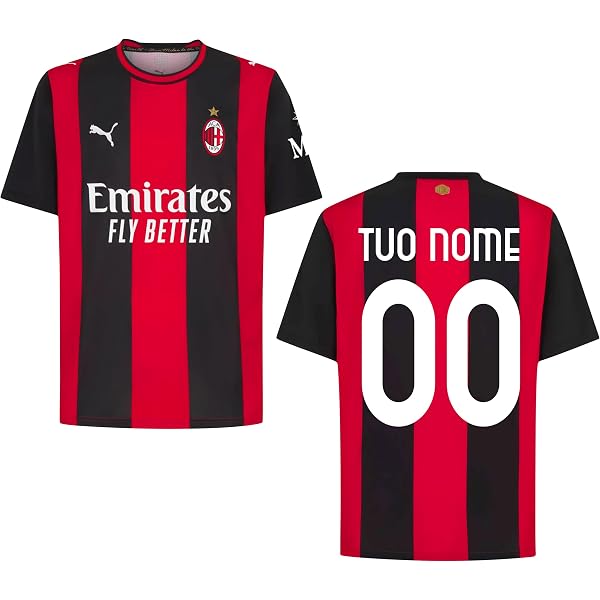 AC Milan Customisable Replica Shirt, 100% Polyester, Sizes 4-XXL