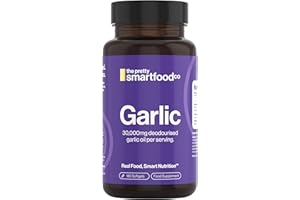 THE PRETTY SMART FOOD CO Powerful Garlic Tablets Odourless 30,000MG - Garlic Capsules High Strength - Premium Deodourised Garlic Oil Extract with Allicin - 180 Soft Gel Capsules - 3 Month Supply - Made in The UK