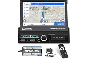 Hikity Radio Coche Bluetooth 1 DIN con Pantalla Táctilde de 7 Pulgadas Plegable Automático Touchscreen Autoradio con Enlace Espejo FM Radio USB SD/TF AUX-IN Estéreo Coche+ Cámara Visión Trasera
