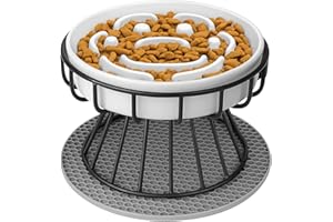 Otauoaea Comedero Gato Elevado Antivoracidad Lenta, Cuenco Alimentación Lenta de Cerámica para Gatos con Soporte y Alfombrilla Antideslizante, Plato Lento Comida Alto Antivómitos para Gatos, Cachorros