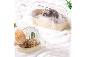 MEWOOFUN Contenedor de baño para hámster y Cuenco de Comida para hámsteres, Ratones, jerbos y Conejillos de Indias, Accesorios de Jaula de comedero y baño de hámster ABS a Prueba de Fugas, Amarillo