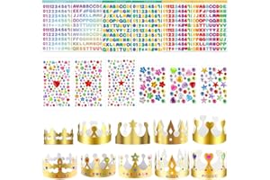 EIYVPRA 22 Pièces Ensemble de Fête,10 Pièces Chapeaux de Couronne + 12 Autocollants Strass/Alphanumériques pour Enfants et Adultes lors d'Anniversaires et Fêtes.