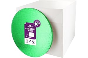 Culpitt Green Board & Tall Box Set | 10" | Tall White Cake Box & Coloured Drum, Box And Colourful Cake Board, Storage & Transport Combo For Decorated & Tiered Cakes