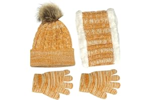KEDIDO Set de Gorro, Guantes y Bufanda 3 Pzs - Cálido para Invierno - Regalo para Niños y Niñas de 1-6 Años - Amarillo