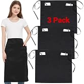 FunChaos 3 Pieces Short Waist Aprons with 3 Pockets, Waterproof Chef Apron Black for Men and Women, Adjustable Kitchen Waiter