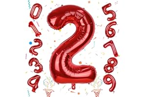 ISNDARE 40 Inch 2nd Birthday Number Balloon, Red Foil Giant Number Balloons 0-9 Set for Girls Kids, 20 years old Birthday Party Decor Graduation Baby Shower Anniversary Party Decoration Women Men Supplies