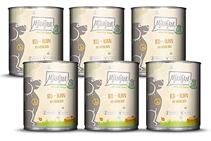 MjAMjAM - Nourriture humide premium pour chiens - naturellement délicieuse - BIO poulet aux carottes,paquet de 6 (6 x 800g), sans céréales avec extra viande