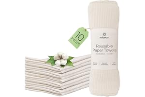 Toalla de papel ecológica, lavable y reutilizable, rollo de cocina y trapo para platos, 100% algodón orgánico (10 Pack)