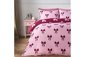 OHS Single Duvet Cover Set Bow Printed, Birthday Gifts for Women Super Soft Microfibre Reversible Bow Bedding Luxurious Duvet Cover Single with Pillowcase, Pink/Light Pink