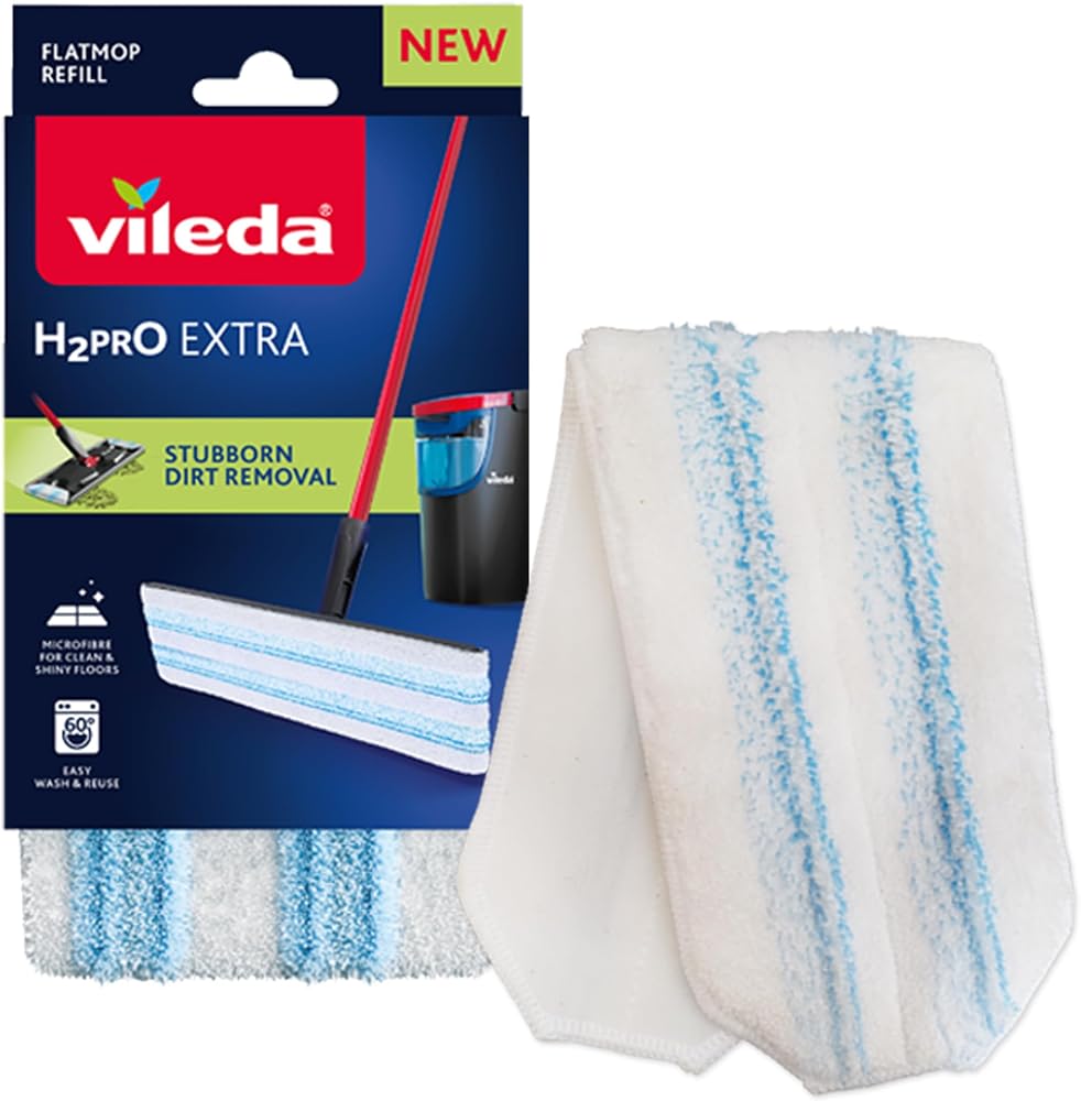 Vileda H2PRO 100% Mikrofiber Yedek Mop | Mikrofiber zemin sileceği kılıfı, sert zeminler için, Vileda H2PrO ile uyumlu, 400 defaya kadar sabitleme