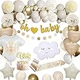KISPATTI Baby Shower Decorations, Gold Baby Shower Decorations for Boys Girls Gold White Balloons Mummy to Be Sash Cake Topper Banner for Baby Shower Gender Reveal Party Decorations