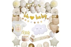 KISPATTI Baby Shower Decorations, Gold Baby Shower Decorations for Boys Girls Gold White Balloons Mummy to Be Sash Cake Topper Banner for Baby Shower Gender Reveal Party Decorations