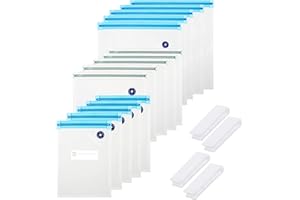 GOTRUST 15PCS Reusable Vacuum Food Sealer Bags + 4PCS Sealing Clip Leakproof Degradable Freezer Bag BPA Free Ziplock Bag Lunch Sandwich Snacks Fruit Bag for Food Storage, Meal Prep and Sous Vide