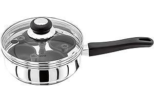 Judge Vista JJ86A Four-Cup Egg Poacher and Stainless Steel Frying Pan, 20cm, Vented Glass Lid and Stay-Cool Handle, Induction Ready, 25 Year Guarantee 10 Year Non-Stick Warranty