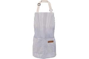 Giantree Fartuch dziecięcy dla chłopca, regulowany fartuch dziecięcy w paski, fartuch ogrodowy z 2 kieszeniami Fartuch kuchenny 4-10 lat, dla chłopców i dziewcząt podczas gotowania, malowania lub