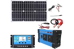PAAWBW Kit Solaire Complet: onduleur 6000W + Panneau 18W 18V avec contrôleur Double Tension, 4ports USB et écran LED(220V)