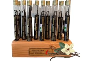 COMPTOIR DES EPICES MADAGASCAR BIO - 8 Gousses VANILLE Bourbon de MADAGASCAR - Qualité gourmet/CUISINE/PÂTISSERIE/Taille 16 à 18 cm (45 grammes environ) - Tube en verre hermetique - Vanille Bourbon Certifié BIO ECOCERT