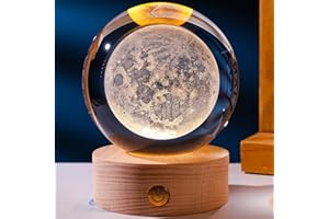 TITA-DONG Lampada a Sfera di Cristallo 3D da 6 Cm, Lampada Notturna a Sfera Rotonda per Astronomia con Scultura Trasparente Luminosa con Base, Luce Notturna a Sfera con (Luna Palla di
