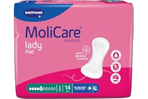 MoliCare Lady Pad 5 droppar extra långt inkontinensinlägg för kvinnor med medelblåssvaghet, skydd på natten, luktneutralisator, avancerat hudskydd, 14 stycken