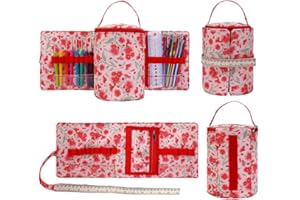 AIKELAI Borsa Porta Lavoro a Maglia,Borsa per Uncinetto,Borsa Lavoro a Maglia,Contenitori Fili da Cucito,Borsa da Viaggio all'Uncinetto,Borse per Uncinetto per Lana e Ganci (Dente di Leone Rosso)