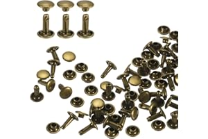 QUARKZMAN 60 Sets Doble Tapa Remaches de Cuero, Remaches Metálicos Tubulares Redondos de 8x10mm para Cuero Artesanía, Decoración de Cinturones Collares para Mascotas, Botas y Bolsos, Bronce