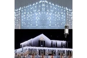 PhilzOps Cadena de Luces de Carámbano, 240 LED 7M Navidad Cortina de Luces Exterior Impermeables Blanco Frio Guirnaldas Luces 8 Modos Memoria para Navidad Fiestas Casa Jardín Balcón Decoraciónhite