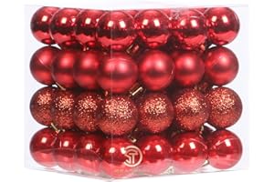 Sea Team Lot de 64 Boules de Noël avec ficelles, Mini Boules de 30 mm, Ampoules de Noël en Plastique incassables, décorations à Suspendre pour Arbre de Noël, Vacances, Mariage, fête, Rouge