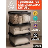60 LT Wheeled Lock Storage Box 3&rsquo; Set with Lid Clear BPA Free Stackable Black Top to Top