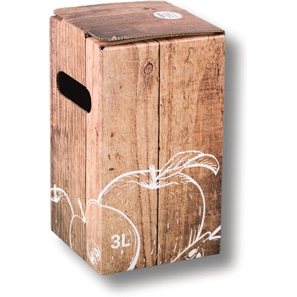 Scatole Bag-in-Box Da 3 Litri In Cartone Legno (10 Pezzi) Con Motivo Mela - Riutilizzabili Fino A 40 Volte Per Succo E Vino