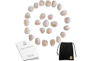 ESOAS RUNES DIVINATOIRES VIKING Agate Blanche, Set x25 Pierres Polies Semi Précieuses Gravées Avec Sac. Idéal Pour Divination, Voyance et Magie. Alphabet Runique Futhark, Oracle de la Mythologie Nordique