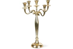 Gräfenstayn Candelabro 1, 3 o 5 Brazos - Diferentes tamaños - Candelabro en Color Plata, Negro, Blanco o Dorado (M, Dorado)