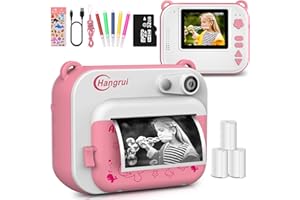 Hangrui 2.0 Pouces Appareil Photo Enfant à Impression Instantanée, 12MP/1080P Caméra Enfant avec 32G SD Carte, Marqueurs, Ligne USB, Autocollant, pour 3-12 Ans -Rose